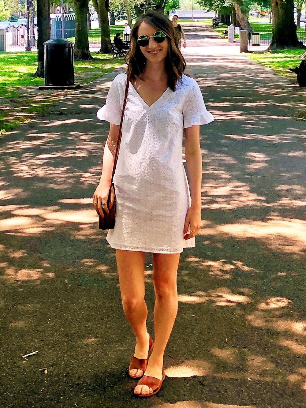 LOFT White Eyelet V-Neck A-Line Mini Dress